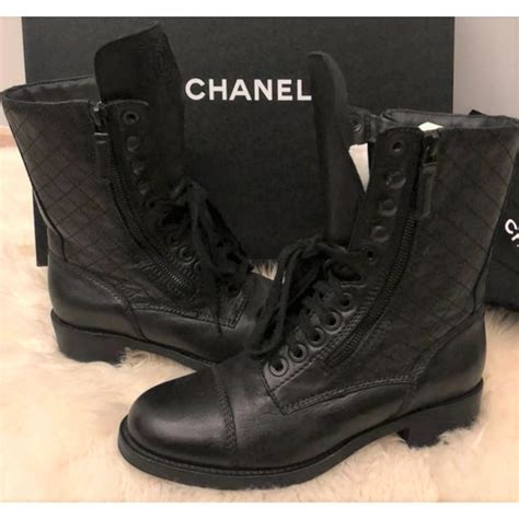 chanel leather boots replica|Chanel combat boots black.